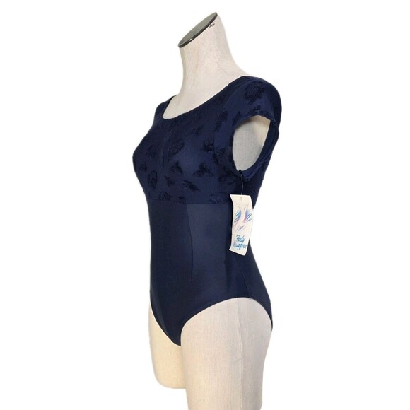 Body Wrappers VTG Embossed Floral Navy SS Dance Leotard Size Preteen Adult XS/S - Picture 8 of 16